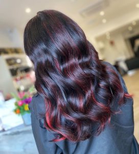 Stunning red hair colour with foils